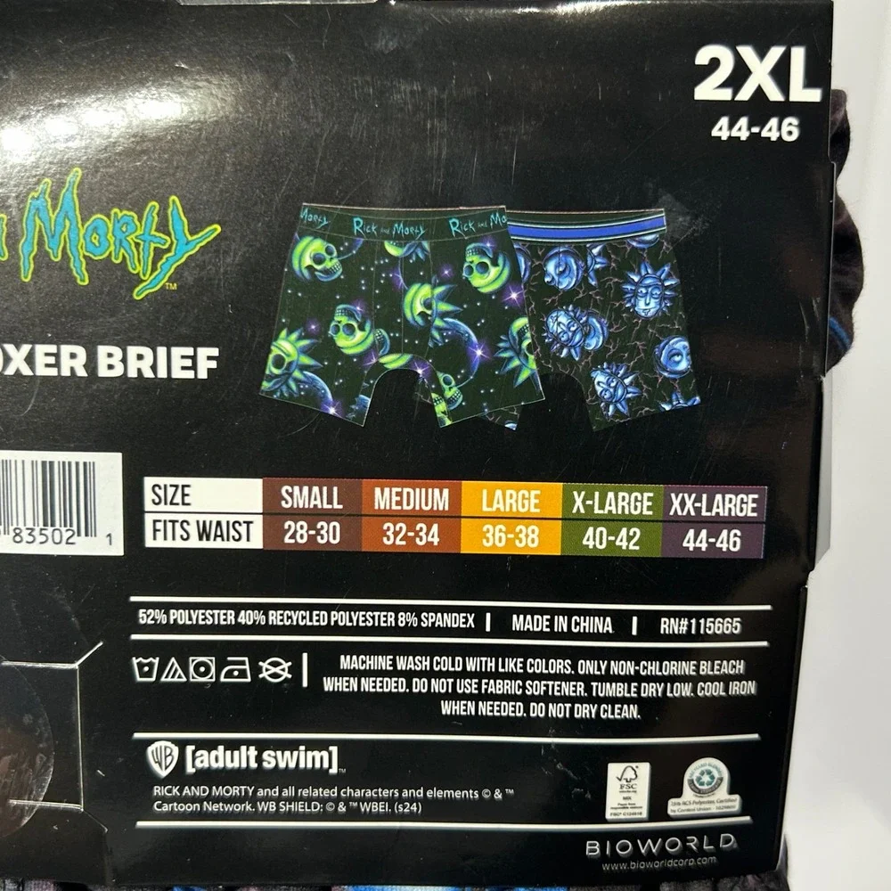 Rick and‎ Morty Mens 2-Pack Boxer Briefs 2XL 44-46 Space Lightning Bioworld NEW
